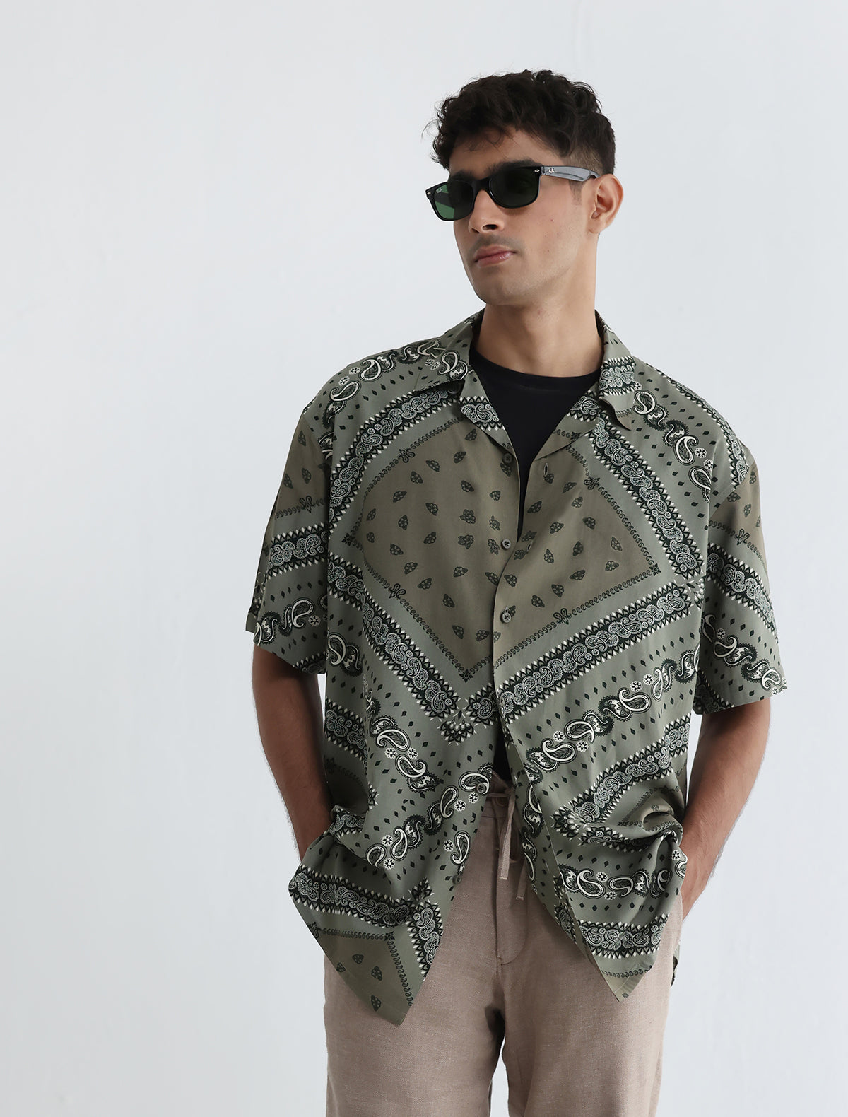 OLIVE GREEN PRINTED SHIRT