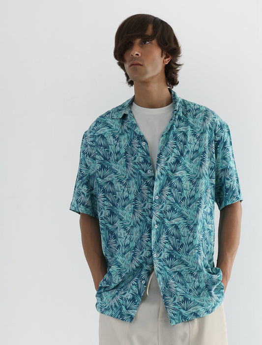 TROPICAL LEAF PRINTED SHIRT