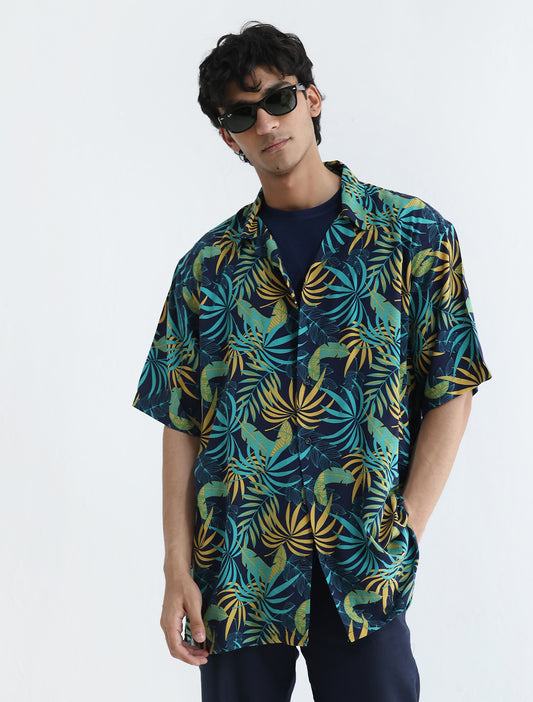 TROPICAL LEAF PRINTED SHIRT