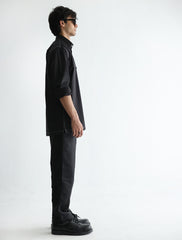 BLACK PICK STITCHED LOOSE FIT COTTON SHIRT