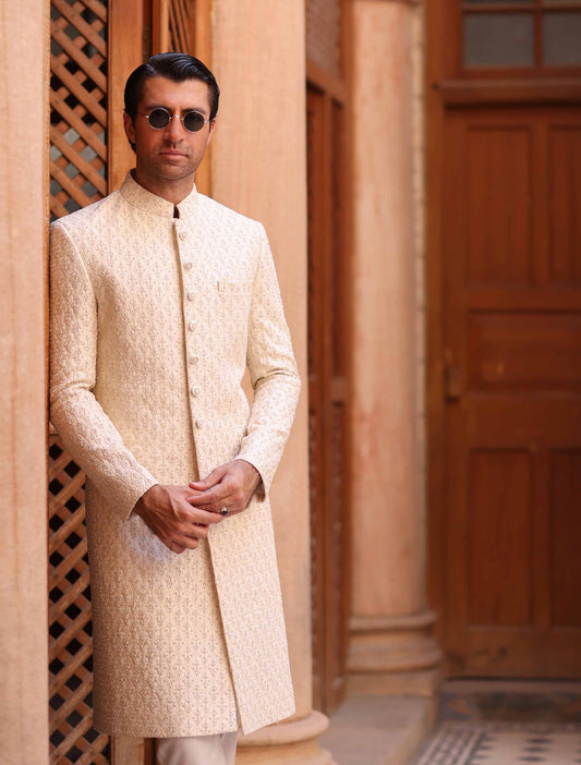 OFF-WHITE HEAVY EMBROIDERED SHERWANI