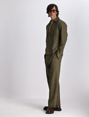 DARK OLIVE LINEN OVERSHIRT