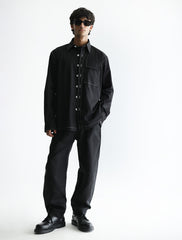 BLACK PICK STITCHED LOOSE FIT COTTON SHIRT