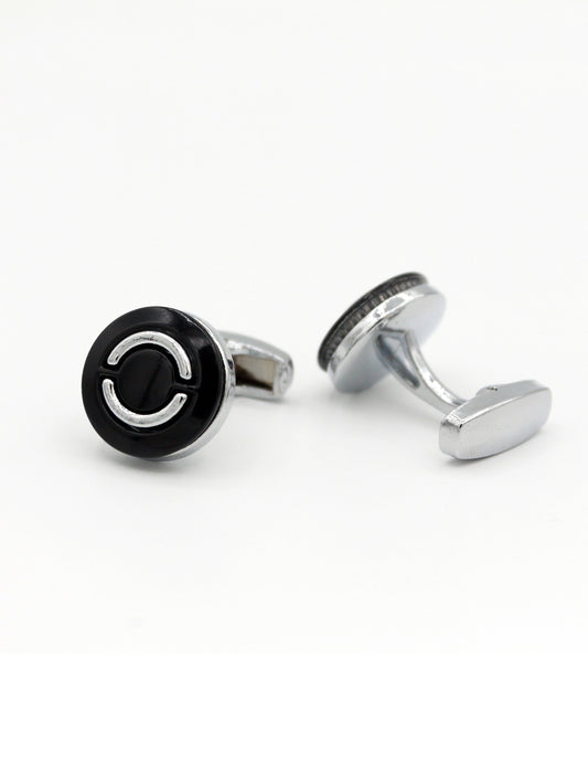 SILVER WITH BLACK ROUND STONE CUFFLINKS