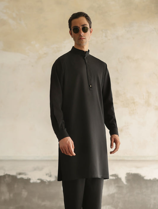 BLACK VELVET DETAILED KURTA PAJAMA