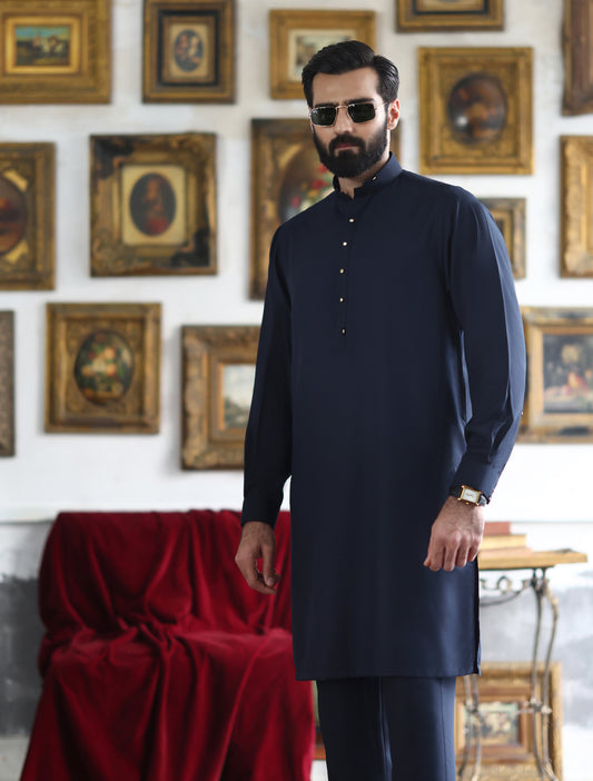 NAVY TEXTURED KURTA PAJAMA