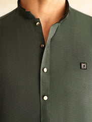 GREEN LOGO DETAILED KURTA PAJAMA