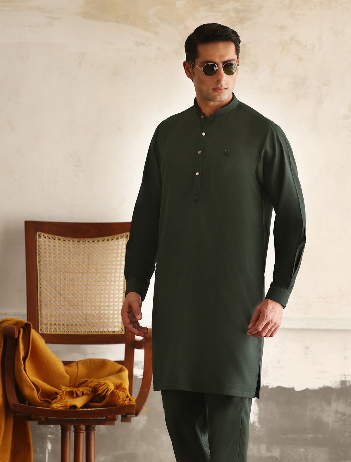 GREEN LOGO DETAILED KURTA PAJAMA