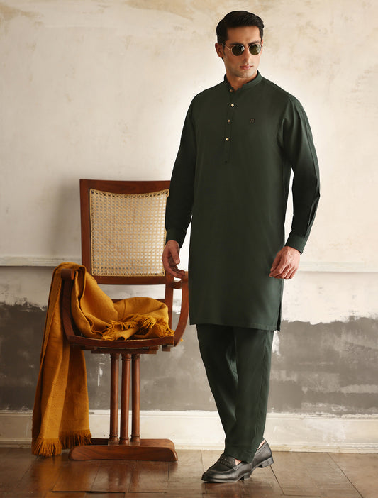 GREEN LOGO DETAILED KURTA PAJAMA