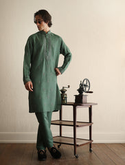 Medium green intricately hand embroidered kurta