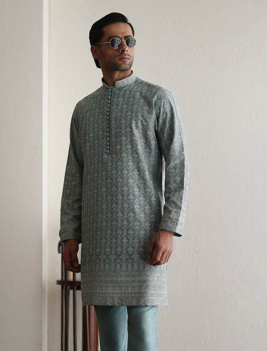 SEA GREEN EMBROIDERED KURTA