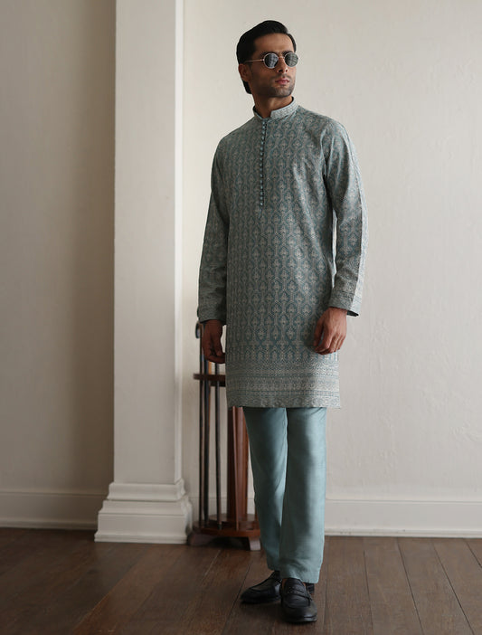 SEA GREEN EMBROIDERED KURTA