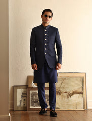 Navy blue jacquard prince coat