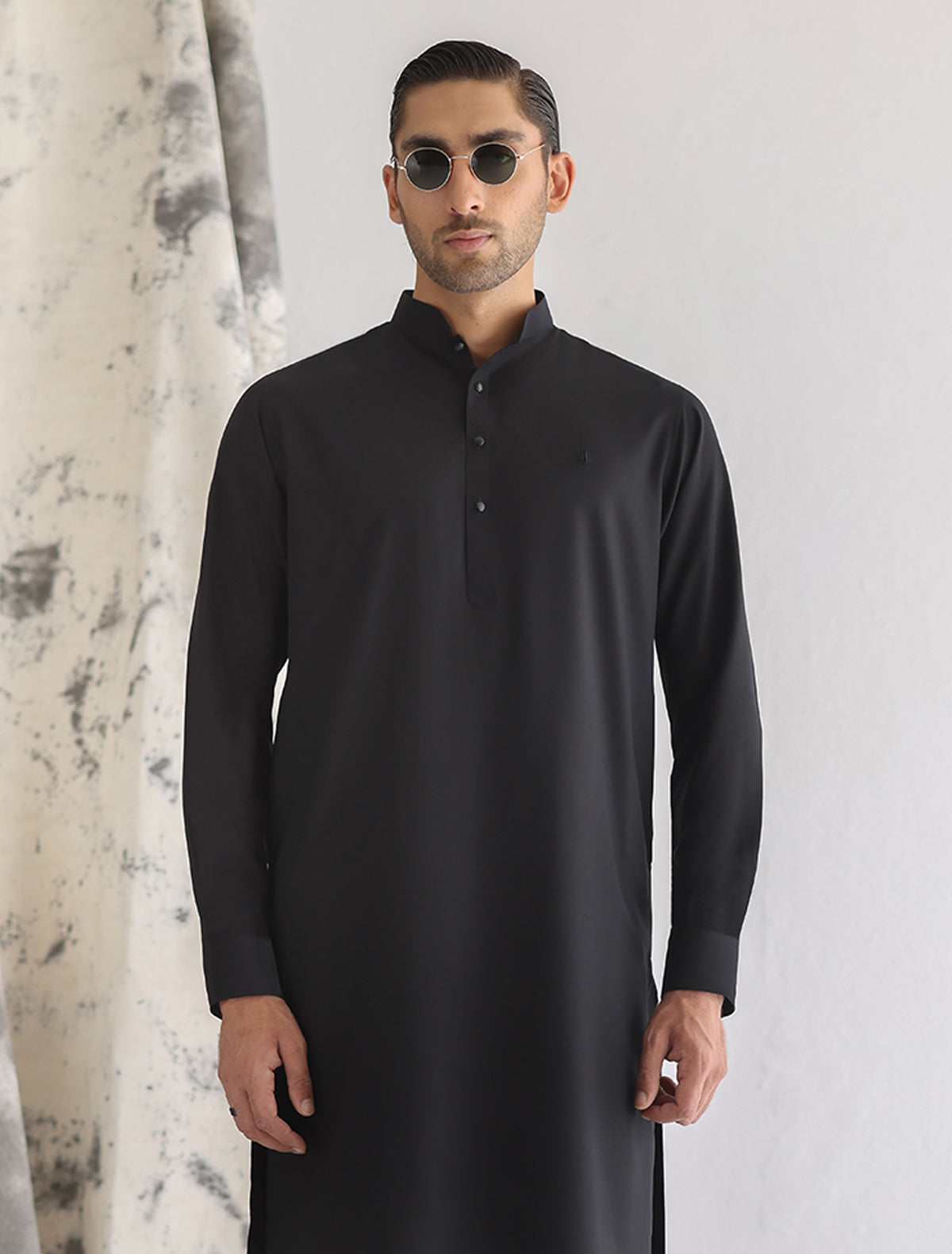 BLACK MANDARIN COLLAR KAMEEZ SHALWAR