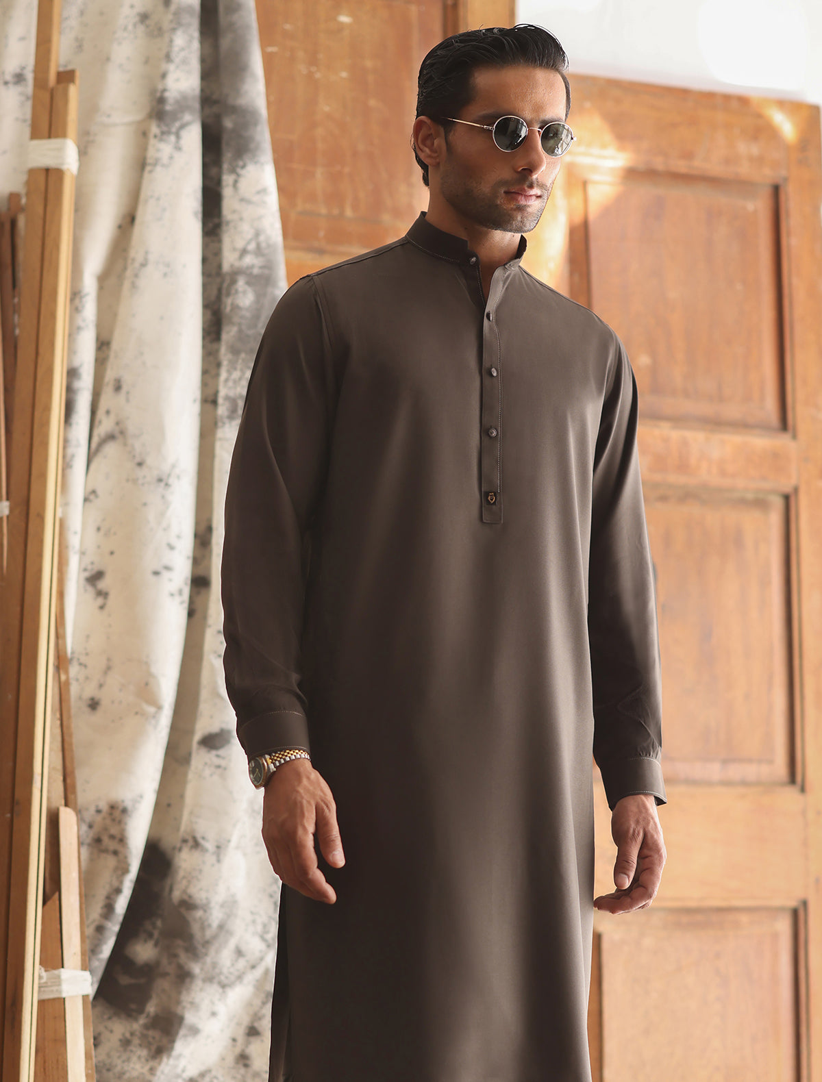 BROWN OXFORD PIN-POINT KAMEEZ SHALWAR