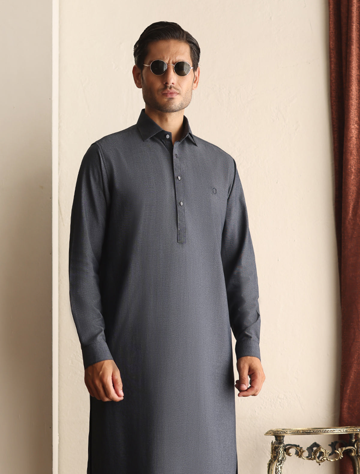 BLUE TEXTURED KAMEEZ SHALWAR