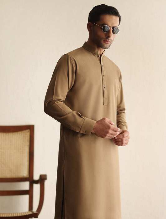 CAMEL SELF TEXTURED KAMEEZ SHALWAR