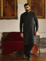 BLACK APPLIQUE EMBELISHED KAMEEZ SHALWAR