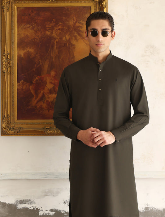 OLIVE TEXTURED KAMEEZ SHALWAR