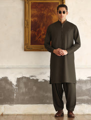 OLIVE TEXTURED KAMEEZ SHALWAR