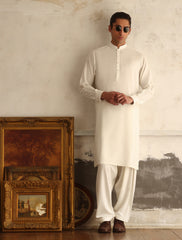 CREAM OXFORD LOGO EMBELLISHED KAMEEZ SHALWAR