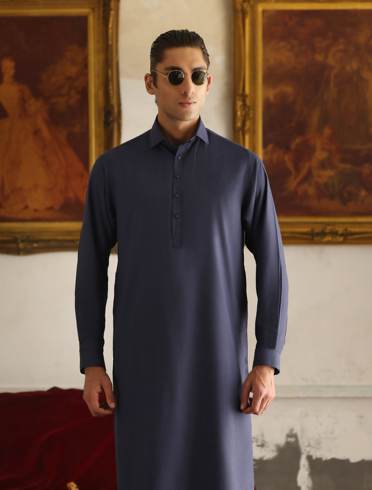 BLUE MONOGRAM DETAILED KAMEEZ SHALWAR