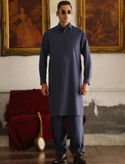 BLUE MONOGRAM DETAILED KAMEEZ SHALWAR