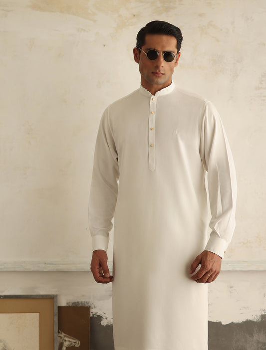 OFF-WHITE OXFORD LOGO EMBELLISHED KAMEEZ SHALWAR