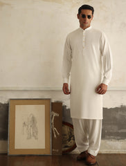 OFF-WHITE OXFORD LOGO EMBELLISHED KAMEEZ SHALWAR