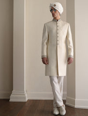 CREAM SELF EMBROIDERED SHERWANI