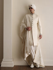 CREAM SELF EMBROIDERED SHERWANI