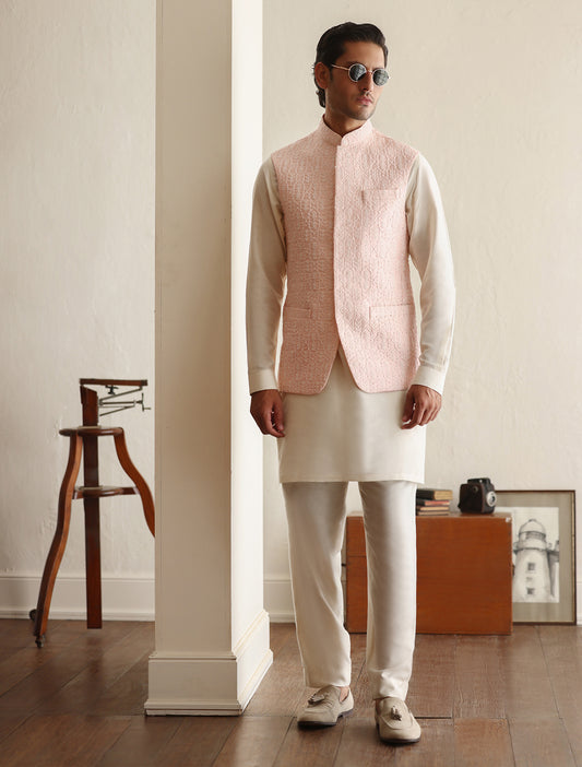 Powder pink embroidered waistcoat with heavy embellishment