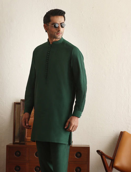 Emerald green cotton silk kurta pajama