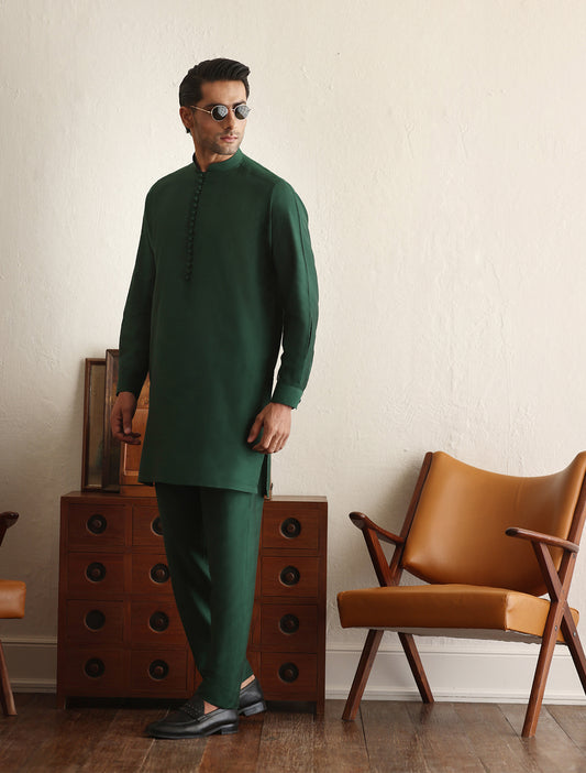 Emerald green cotton silk kurta pajama