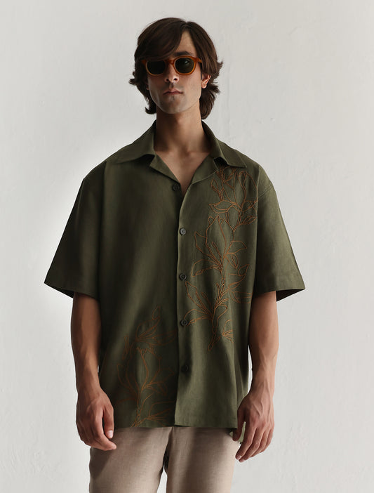 GREEN EMBROIDERED HALF SLEEVE SHIRT