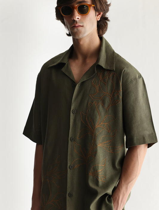 GREEN EMBROIDERED HALF SLEEVE SHIRT