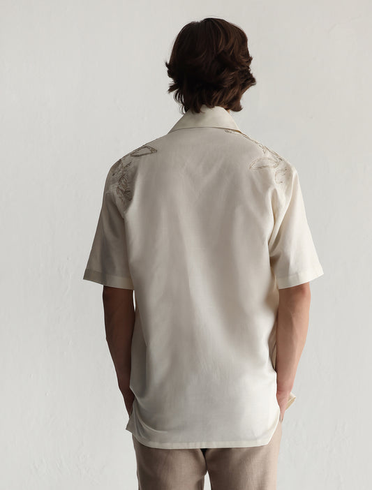 CREAM EMBROIDERED HALF SLEEVE SHIRT