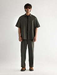 DARK GREEN LOOSE FIT COTTON SHIRT