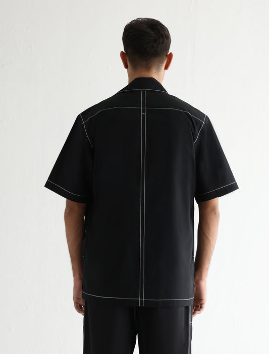 BLACK PICK STITCHED LOOSE FIT COTTON SHIRT