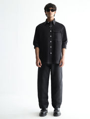 BLACK PICK STITCHED LOOSE FIT COTTON SHIRT