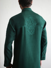 Emerald green embroidered kurta with heavy embellishment