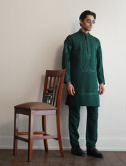 Emerald green embroidered kurta with heavy embellishment