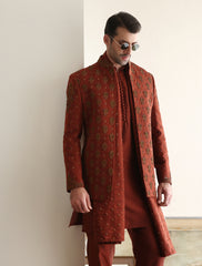 Deep rust intricately hand embroidered prince coat