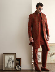 Deep rust intricately hand embroidered prince coat