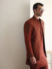 Deep rust intricately hand embroidered prince coat