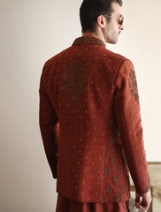 Deep rust intricately hand embroidered prince coat