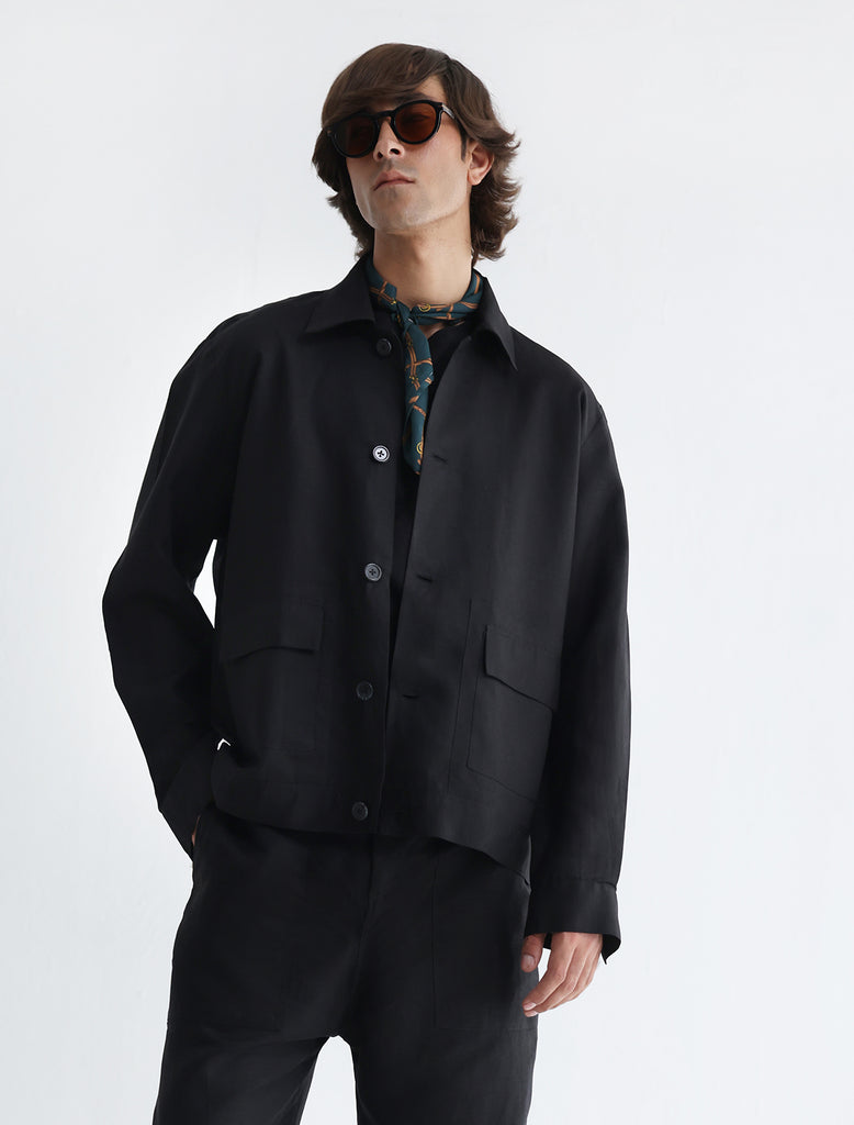 BLACK LINEN OVERSHIRT – Ismail Farid Pakistan