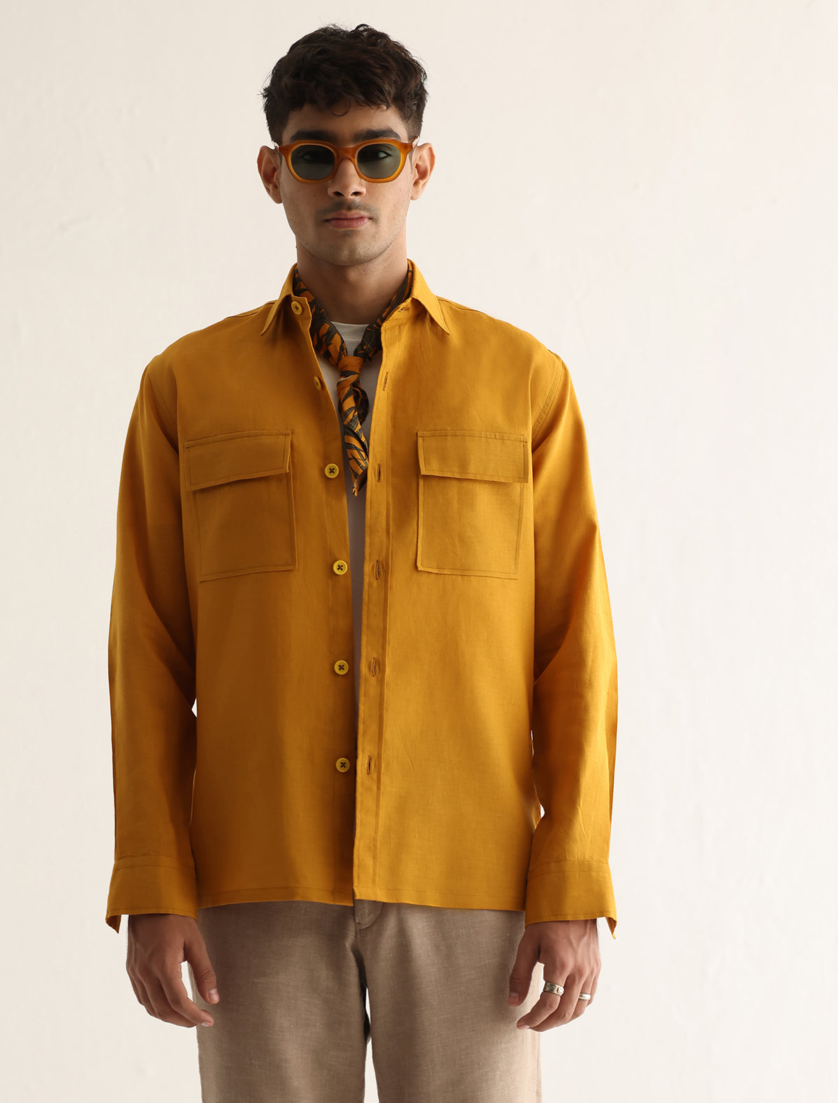 MUSTARD LINEN OVERSHIRT