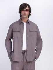 TAUPE LINEN OVERSHIRT