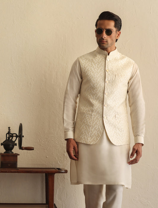 CREAM JACQUARD WAISTCOAT